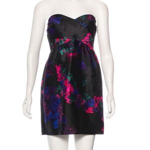 Tibi Strapless Silk Mini Dress with Floral Pattern